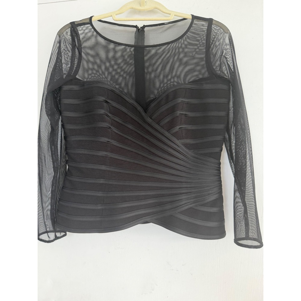 JS Collections Black Illusion Mesh Bandage Top Size 12